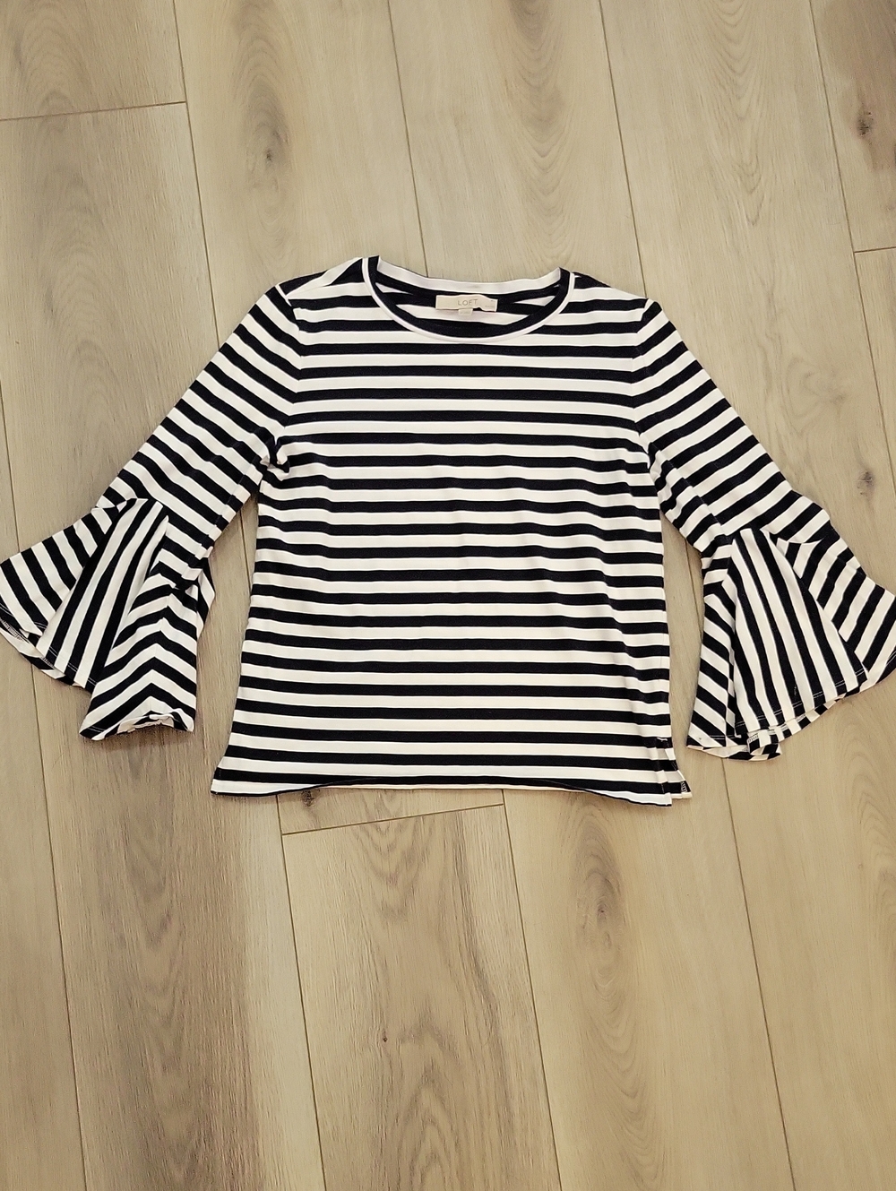LOFT Black & White Striped Bell-Sleeve Top